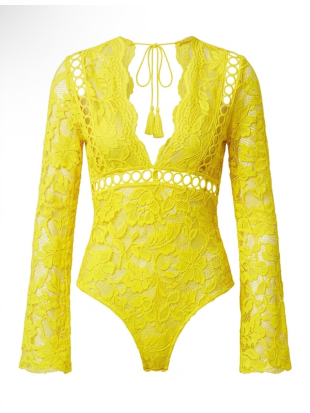 BANJUL Yellow Lace Long Sleeve Bodysuit Size S
